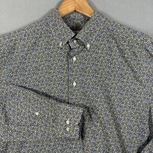 Emanuel Berg Mens XXL Shirt Blue Gold Paisley Modern Fit Cotton Button Up L/S